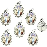 Catholica Shop Religious Wear Silver Tone Small Pendant - Devotional Medals with Assorted Images of Saints, Mary and Jesus. Favors, Keepsake, for Prayer, Faith & Daily Reflection, Pack of 6