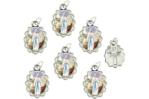 Catholica Shop Religious Wear Silver Tone Small Pendant - Devotional Medals with Assorted Images of Saints, Mary and Jesus. Favors, Keepsake, for Prayer, Faith & Daily Reflection, Pack of 6