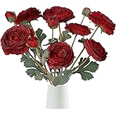 Rzoukler Red Ranunculus Artificial Flowers 4PCS Vintage Faux Ranunculus Flowers Silk Peony Flower Stem for Wedding Bouquets Party Home Table Centerpiece Arrangement(Red)