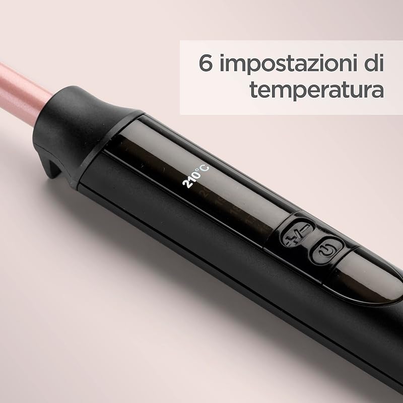 Ferro arricciacapelli 10mm, Quartz Ceramic, 10 Temperature, ricci ultra definiti, Nero e rosa, C449E