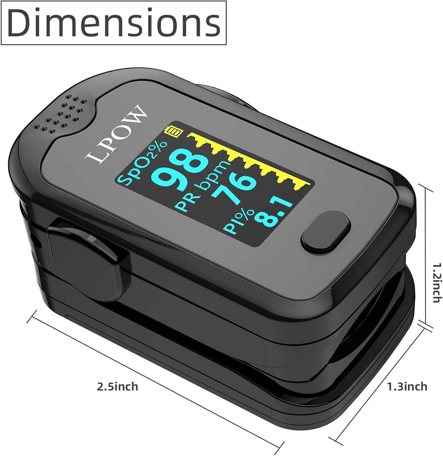 LPOW Pulse Oximeter Fingertip, Blood Oxygen Saturation Monitor for Pulse Rate, Heart Rate Monitor and SpO2 Levels with OLED Screen Display Batteries and Lanyard Included: Health & Personal Care
