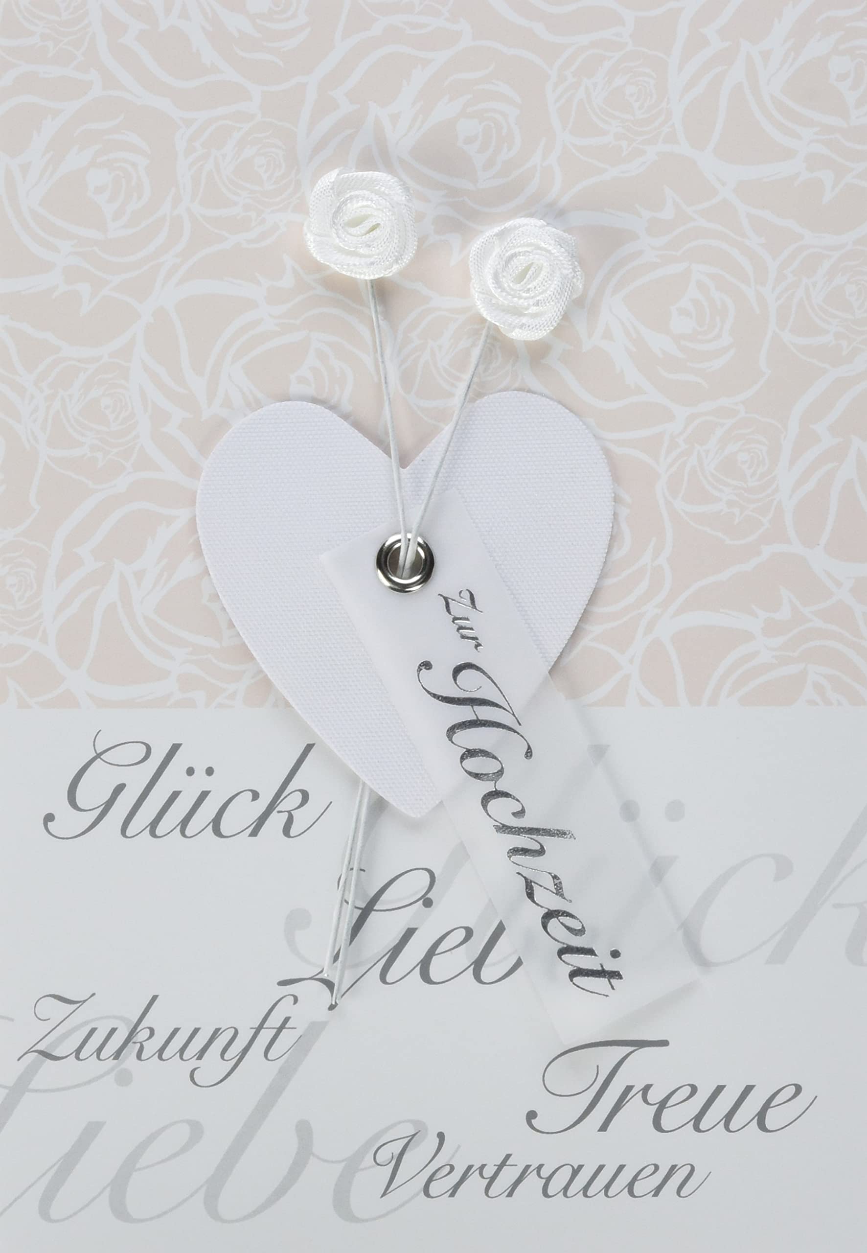 Perleberg - Unique Wedding Card with Heart Motif and Fabric Flower - Beautiful Card with Heart 11.6 x 16.6 cm - Wedding Card with Envelope in Cream - High-Quality & Special Wedding Cards