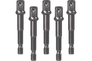 QXUJI 5 Pack 3/8 inch Square Socket Adapter Bit Set, Impact Driver Power Bits with 1/4" Hex Shank, for Automotive DIY