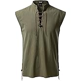 JEMITOP Men's Retro Pure Cotton Lace Up Sleeveless Shirts for Pirate Renaissance Medieval Viking Costume