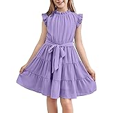 blibean Tween Girls Elegant Dresses Kids Summer Ruffle Sleeve Dress Size 4-15 Years Old