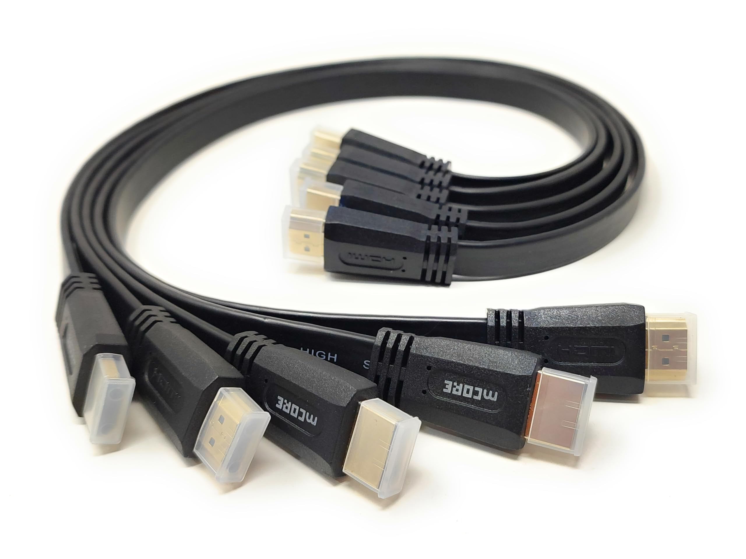 mCore 5pcs. 50cm Flat HDMI to HDMI Cable/Lead Ultra HD (4K) 3D-compatible Gold-Plated, Compatible with LCD LED UHD HD TV Game Console Laptop PC (5, 0.5m)