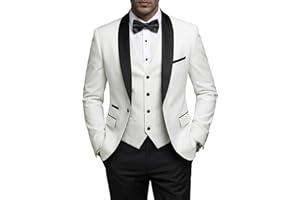 YND Men's 3 Piece Tuxedo Set with Bow Tie, Slim Fit One Button Shawl Lapel Suit Blazer Vest Pants, for Wedding Prom Dinners
