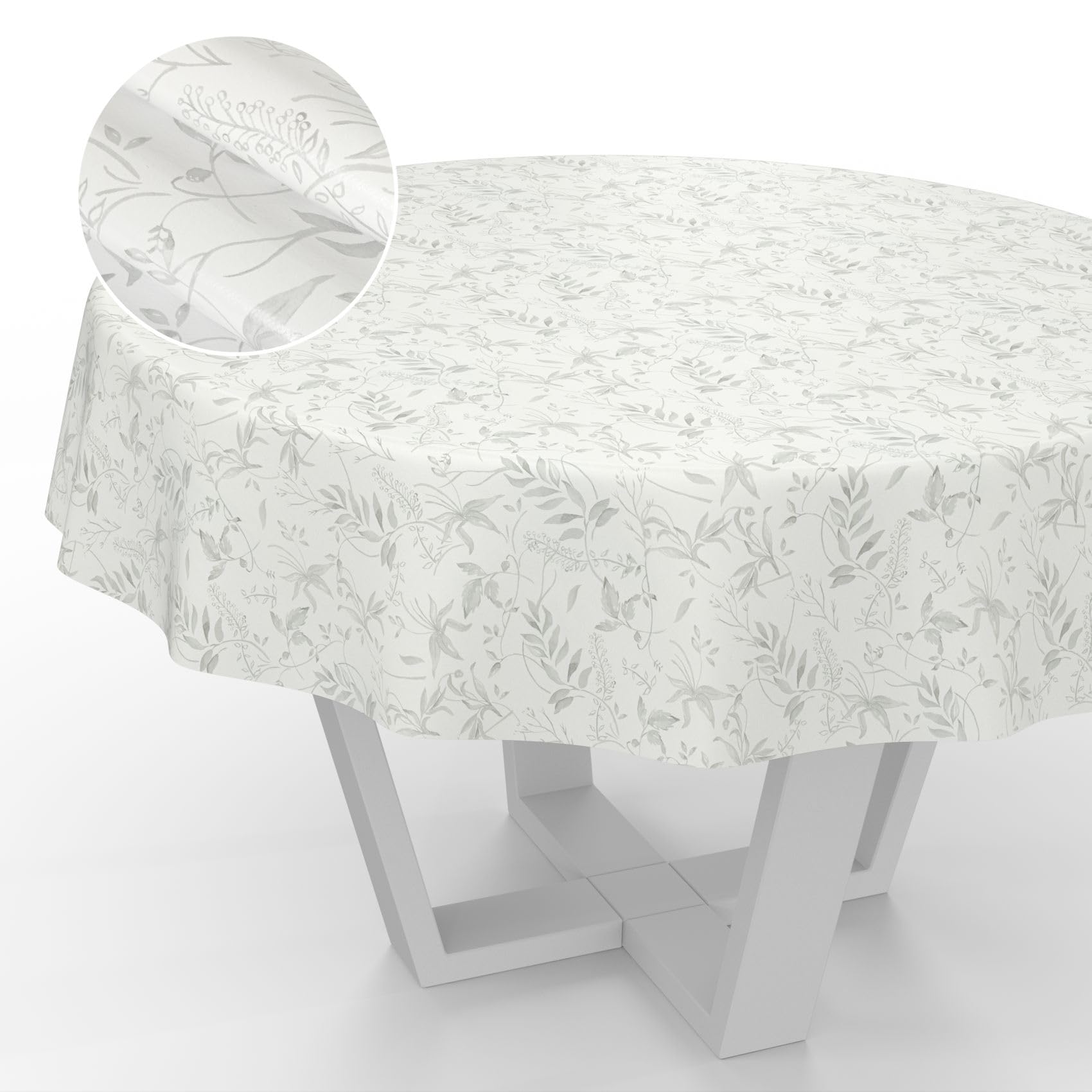 ANRO Oilcloth Tablecloth, Washable, Oilcloth, Garden Tablecloth, Outdoor, Indoor, Round, 140 cm, Cut Edge, Leaves, Grey