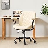 YFO Home Office Desk Chair Office Rubber Casters Ergonomic Computer Chair with Lumbar Support Adjustable Height Rolling Swivel Executive Task Armrests Chair， Cream Leather