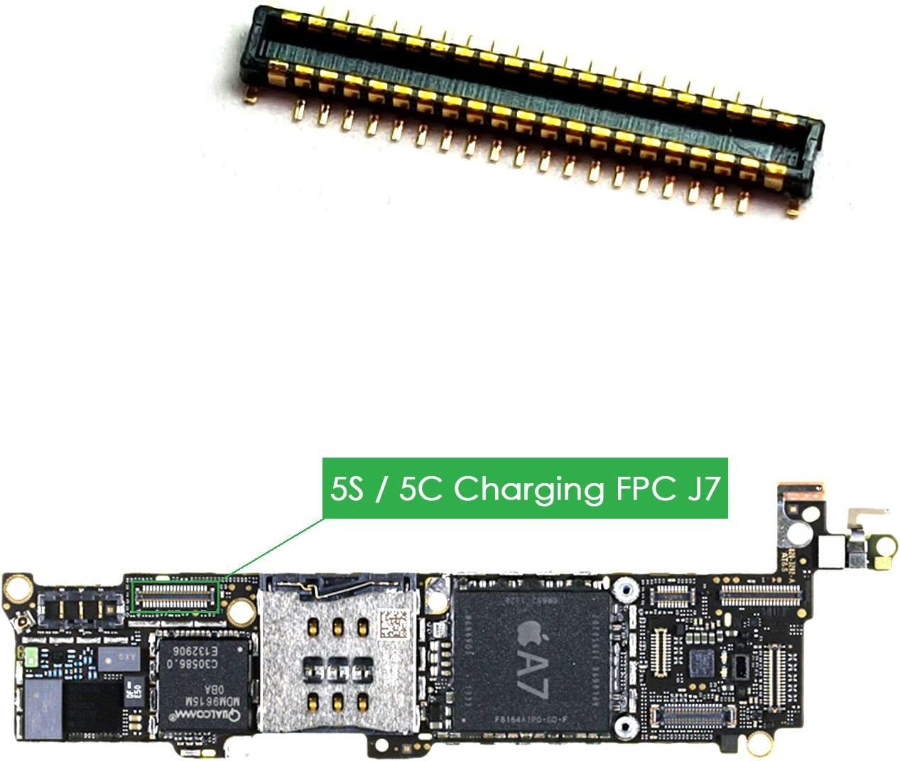 TechZoneCharging Port FPC Flex Connector Dock J7 19Pin for iPhone 5S 5C Logic Board Models A1453 A1533 A1457 A1518 A1528 A1530 A1507 A1516 A1526 A1529