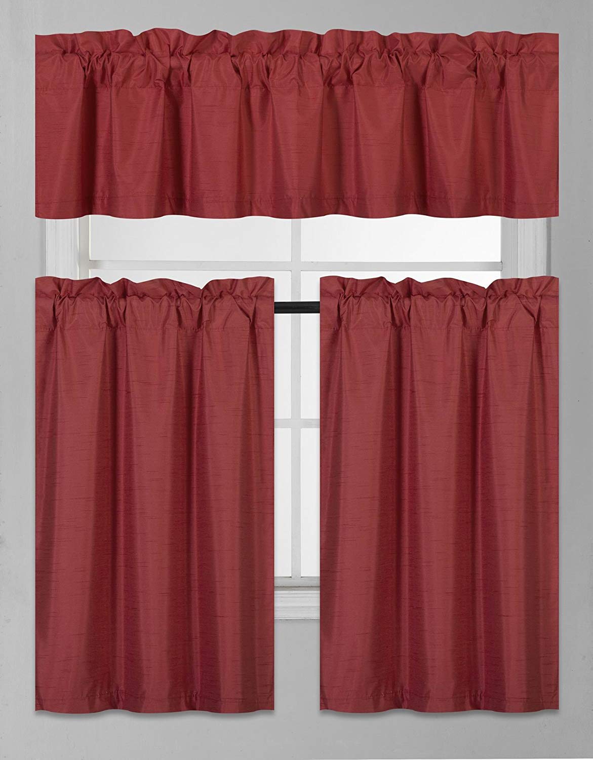 Best kitchen curtains and valances burgundy set