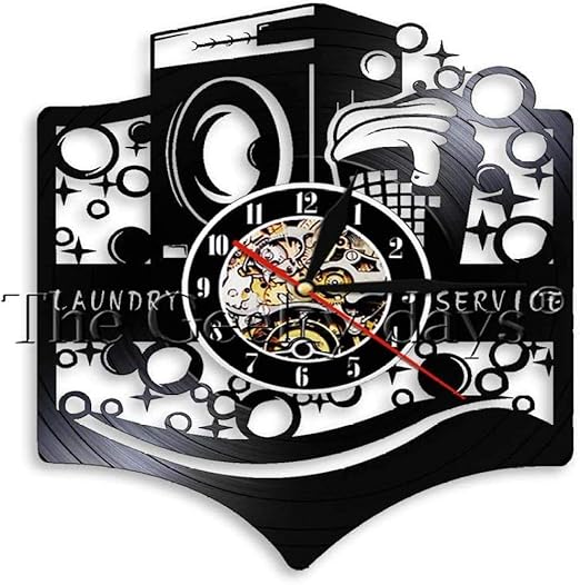 Reloj de pared con registro de vinilo Lavandería Reloj de pared con