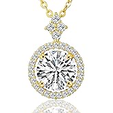 Moissanite Necklace for Women, 1-2CT S925 Sterling Silver Moissanite Pendant, 18K Gold Plated Halo White Gold Necklace- 18"+ 2" Extender Chain- Birthday Valentines Day Gifts for Her Women Wife Mom