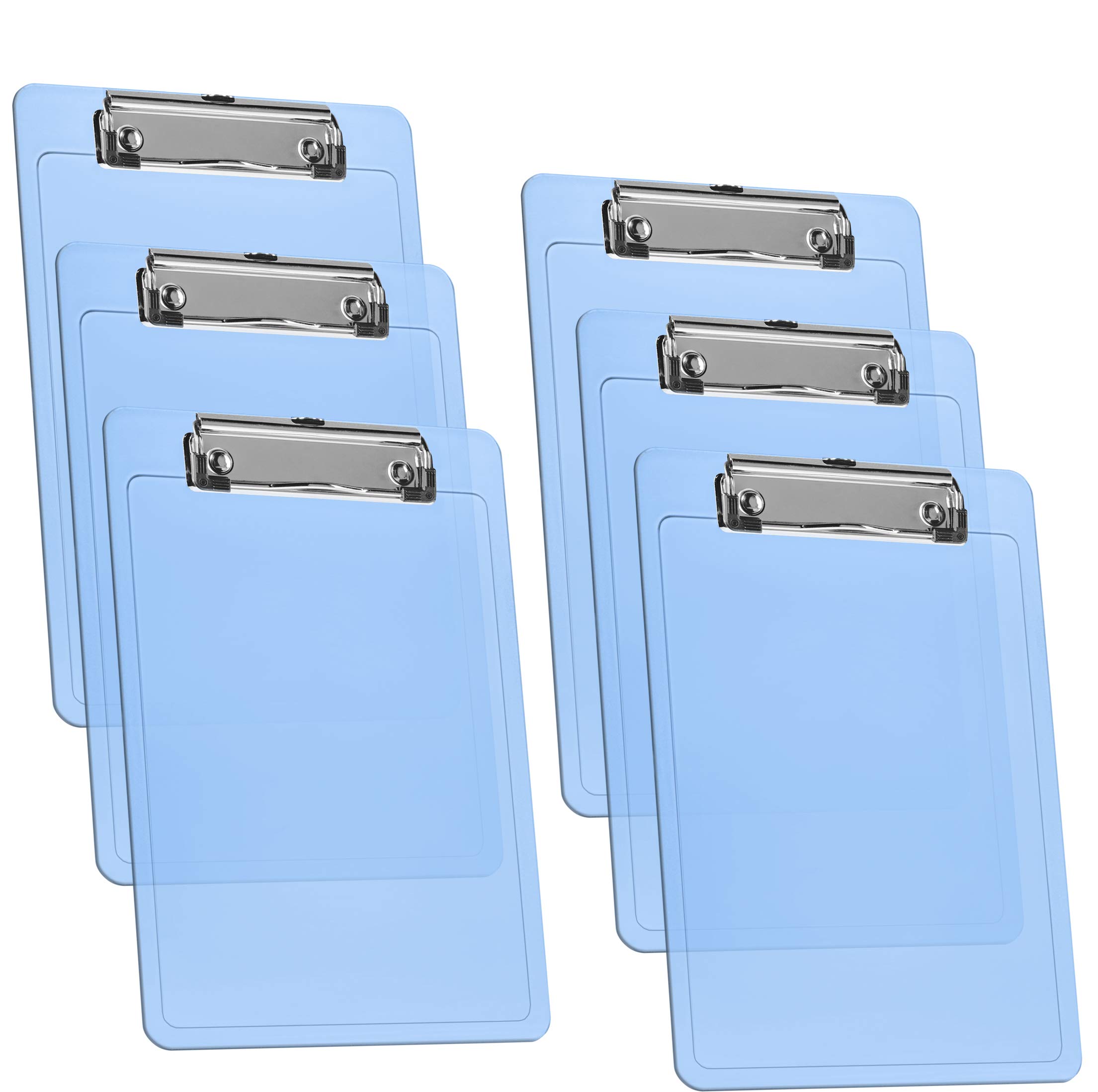 Acrimet Clipboard Memo Size A5 (23,5 cm x 16 cm) Low Profile Clip (Plastic) (Clear Blue Color) (6 Pack)