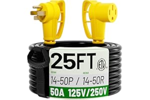 POWGRN NEMA 14-50P to NEMA 14-50R 25FT 50 Amp RV/EV Extension Cord Outdoor with Grip Handle, Flexible 4 Prong Heavy Duty RV Power Cord Waterproof, 50A 125/250V 6250/12500W STW, ETL Listed
