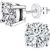YosikCase Moissanite Women's Stud Earrings, 925 Sterling Silver Stud with 18K White Gold Plated Stud Earring, Silver/Black Round Cut Moissanite Earrings for Women Men Earrings