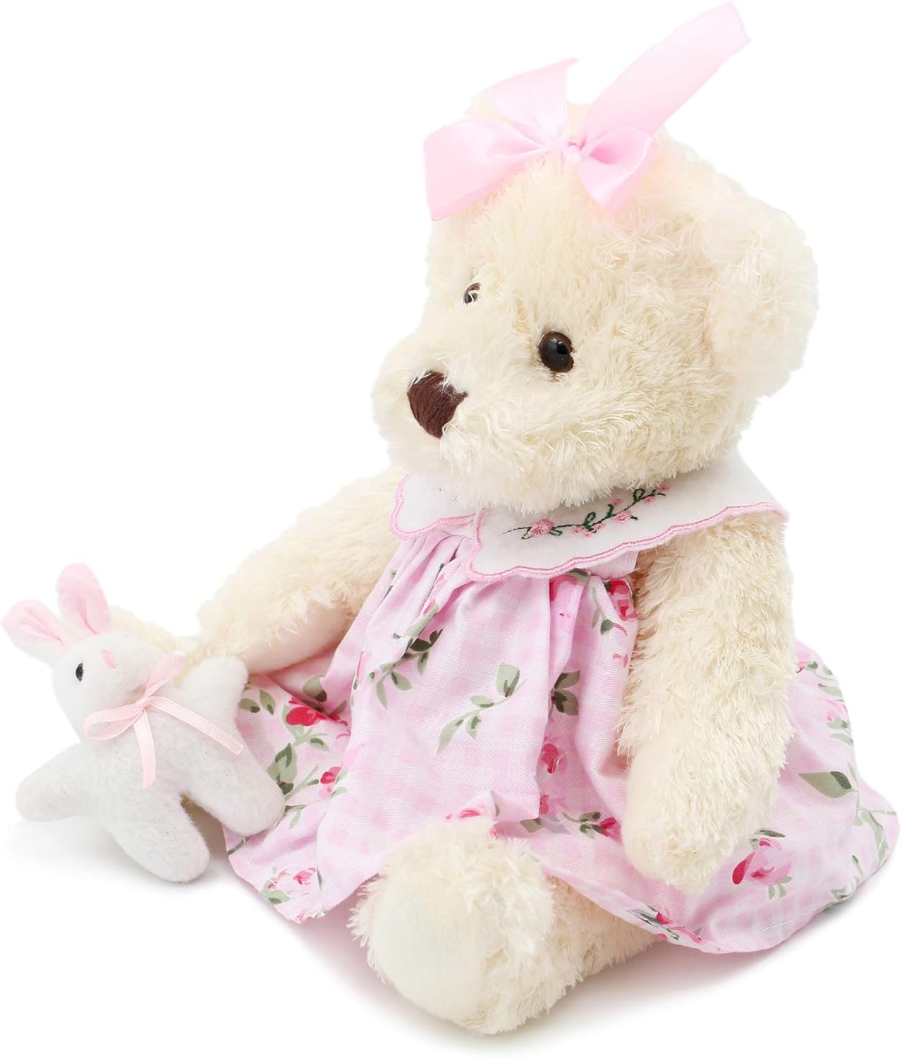 Oitscute Small Baby Teddy Bear with Cloth Cute Stuffed Animal Soft Plush Toy 10" (Pink Dress with Rabbit): Toys & Games