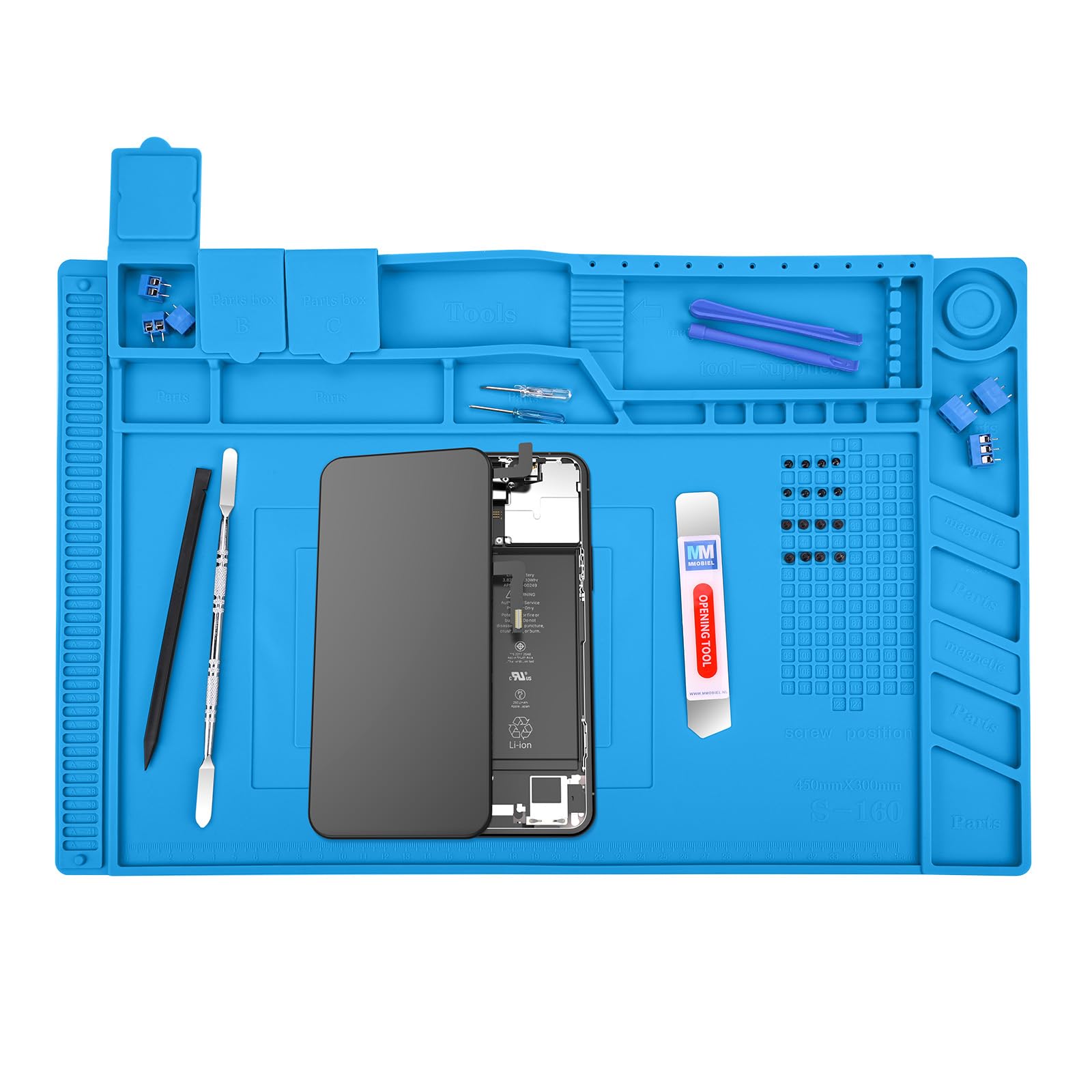 MMOBIEL Soldering and Repair Mat Silicone - 45 x 30 cm - Heat-Resistant up to 500°C (932°F) - Workbench Mat for Soldering, Cell Phone, Computer and Electronics Repair – Silicone - Blue