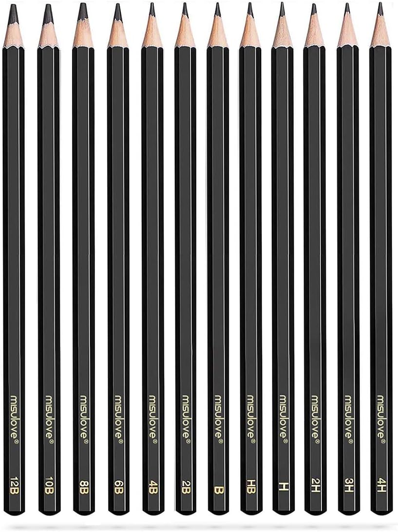 MISULOVE Professional Drawing Sketching Pencil Set - 12 Pieces Art Drawing Graphite Pencils(12B - 4H), Ideal for Drawing Art, Sketching, Shading, for Beginners & Pro Artists : Office Products