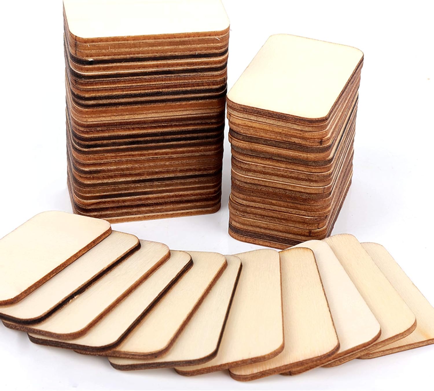 60 Pcs Unfinished Wood Pieces, HNYYZL Light Wooden RectangleShaped