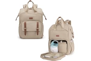 mommore Diaper Bag Backpack, Breast Pump Backpack for Spectra S1,S2 Medela Pumping Backpack for Working Moms with 15.6 inch Laptop Sleeve, Champagne