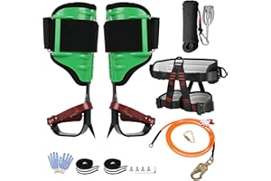 JATCSG Tree Climbing Gear Kit, Tree Climbing Spikes with Climbing Belt, Steel Wire Core Flip Line and Grappling Hook with 20m Rope, Tree Climbing Kit Tools with Triple Lock Lanyard Adjuster