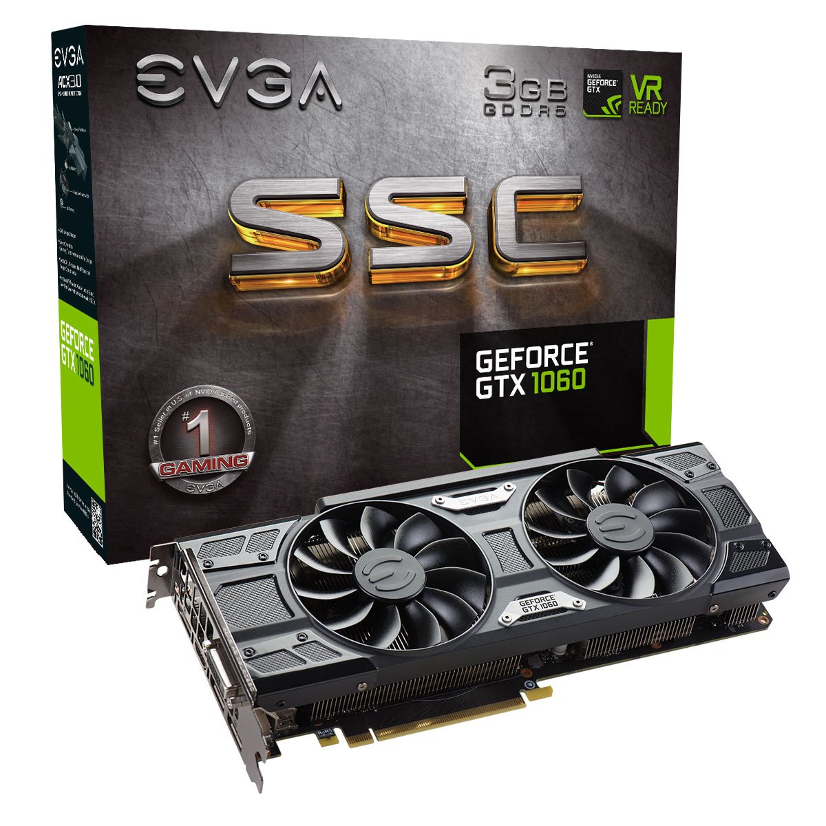 EVGA GeForce GTX 1060 3GB SSC GAMING ACX 3GB GDDR5, LED, DX12 OSD  Support Graphic Card 03G-P4-6167-KR