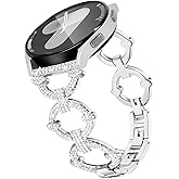 G-ficu Galaxy Watch 7 6 5 4 band Bling 20mm Watch Band for Samsung Galaxy Watch 4 5 6 7 FE Band 40mm 44mm, Women Dressy Metal Bands for Watch 7 6 4 Classic/5 Pro/Watch 3 41mm/Active 2-Silver