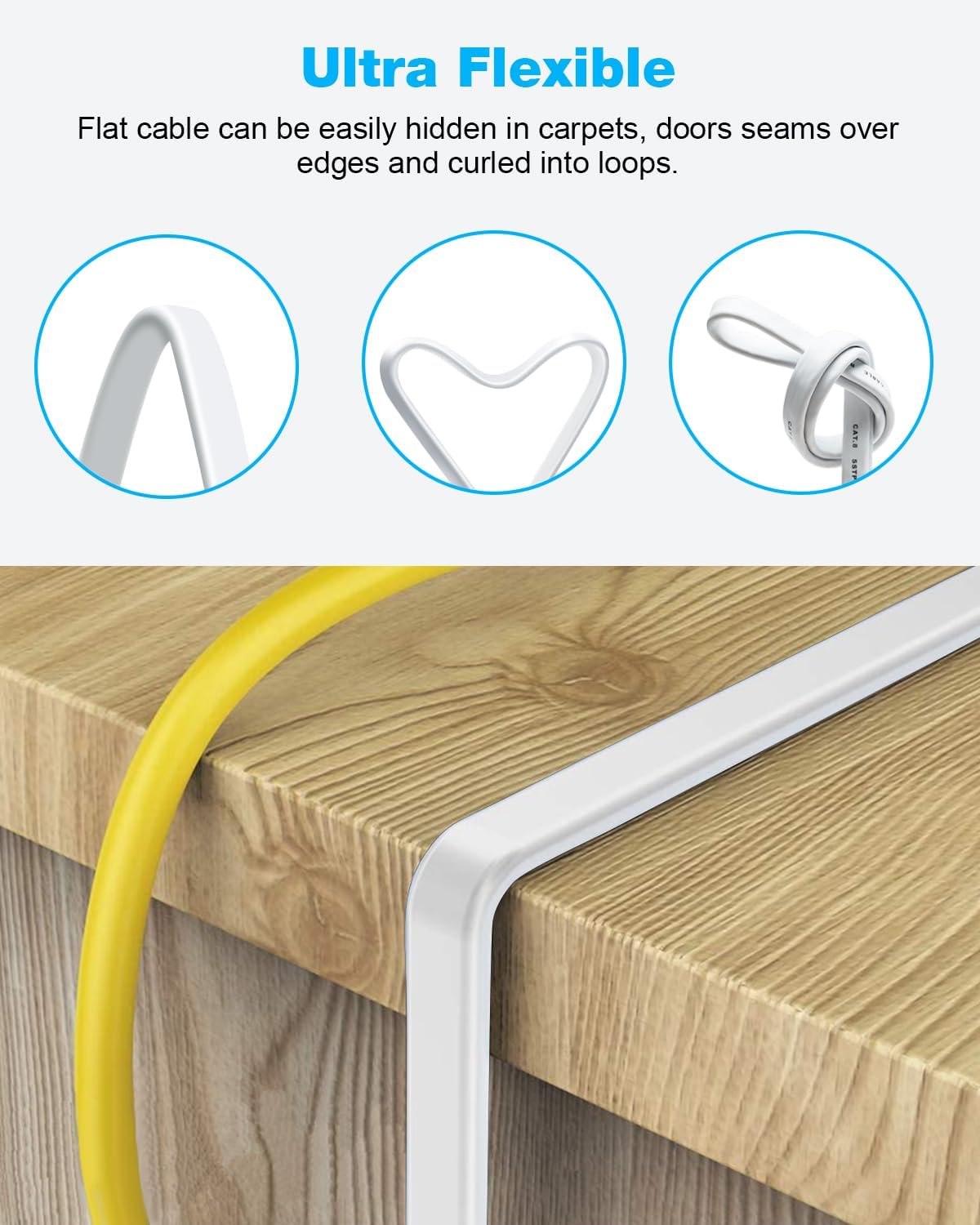 DDMALL CAT 8 LAN Kabel 10m, Hochgeschwindigkeit 40Gbps 2000MHz CAT8 Flaches Patchkabel, Gigabit Internet Netzwerkkabel mit Vergoldetem RJ45 Stecker für Gaming, Modem, Router, PC (10 Meter/Weiß) 5