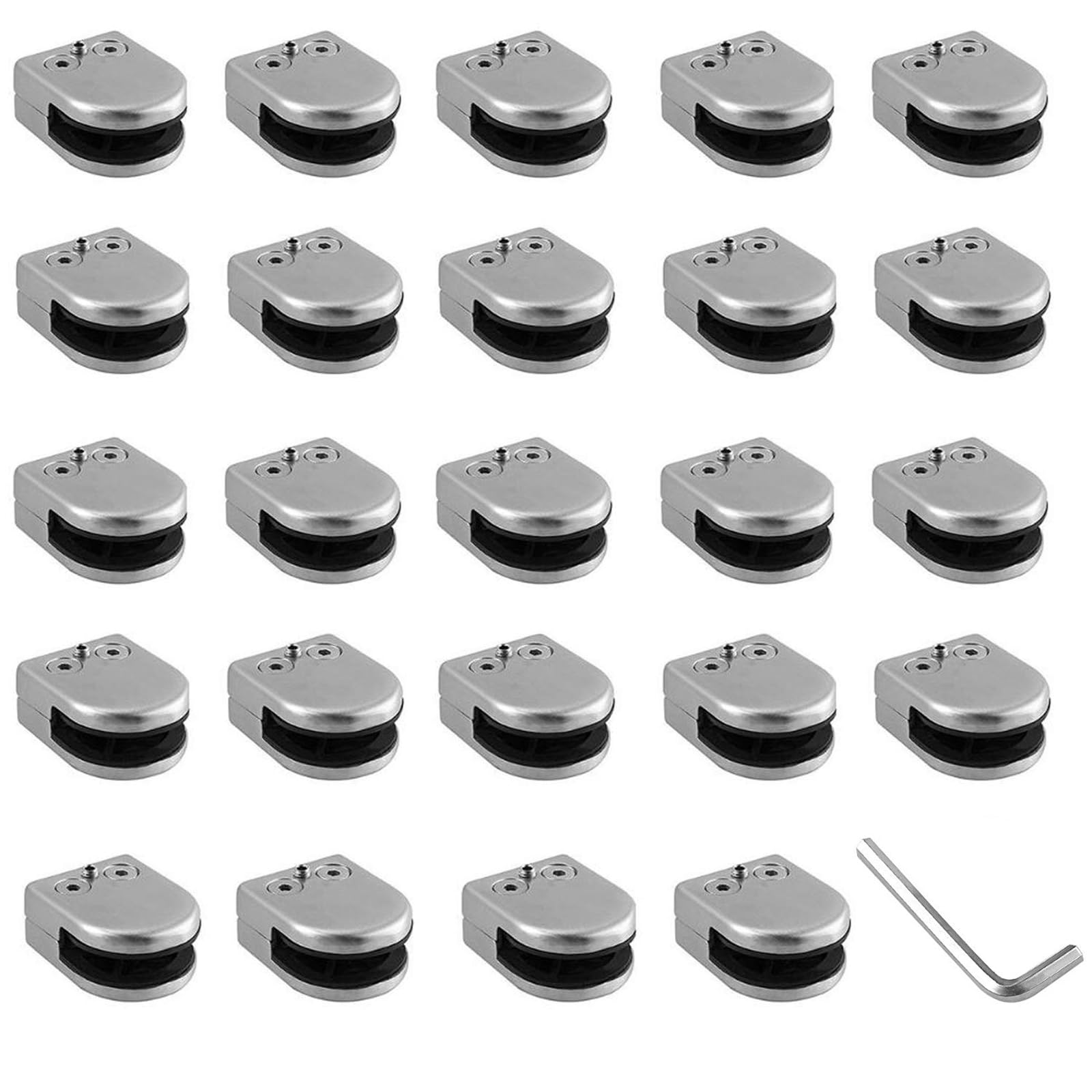 Nisorpa 24PCS Glass Clamp Bracket 6-8mm Stainless Steel Glass Clips Clamps Adjustable Glass Brackets Flat Back Connection Clamp Holder for Balustrade Staircase Handrail Window, Silver