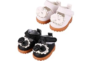 Lyreh 2 Pairs Mini Doll Shoes for 17cm Dolls, Kawaii Fashion Leather Plush Doll Shoes Cute Toy Outfit Accessories (Black, Whi