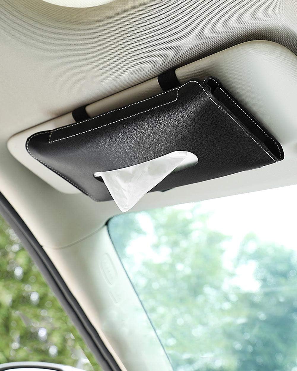 Sun Visor Napkin Holder Car Tissues Box Blue Vehicle PU Leather