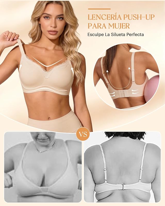 Soutien Confortável Sem Aro Renda Soutien Feminino Dia a Dia de Verão Bege L