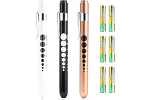 SOONORY Pen Light for Nurses, 3 Pack Medical Pen Lights with Pupil Gauge for Doctor Nurse Student with Varnish Craft Aluminum Alloy Body Penlights, White Light Led, 6 AAA Powerful Batteries