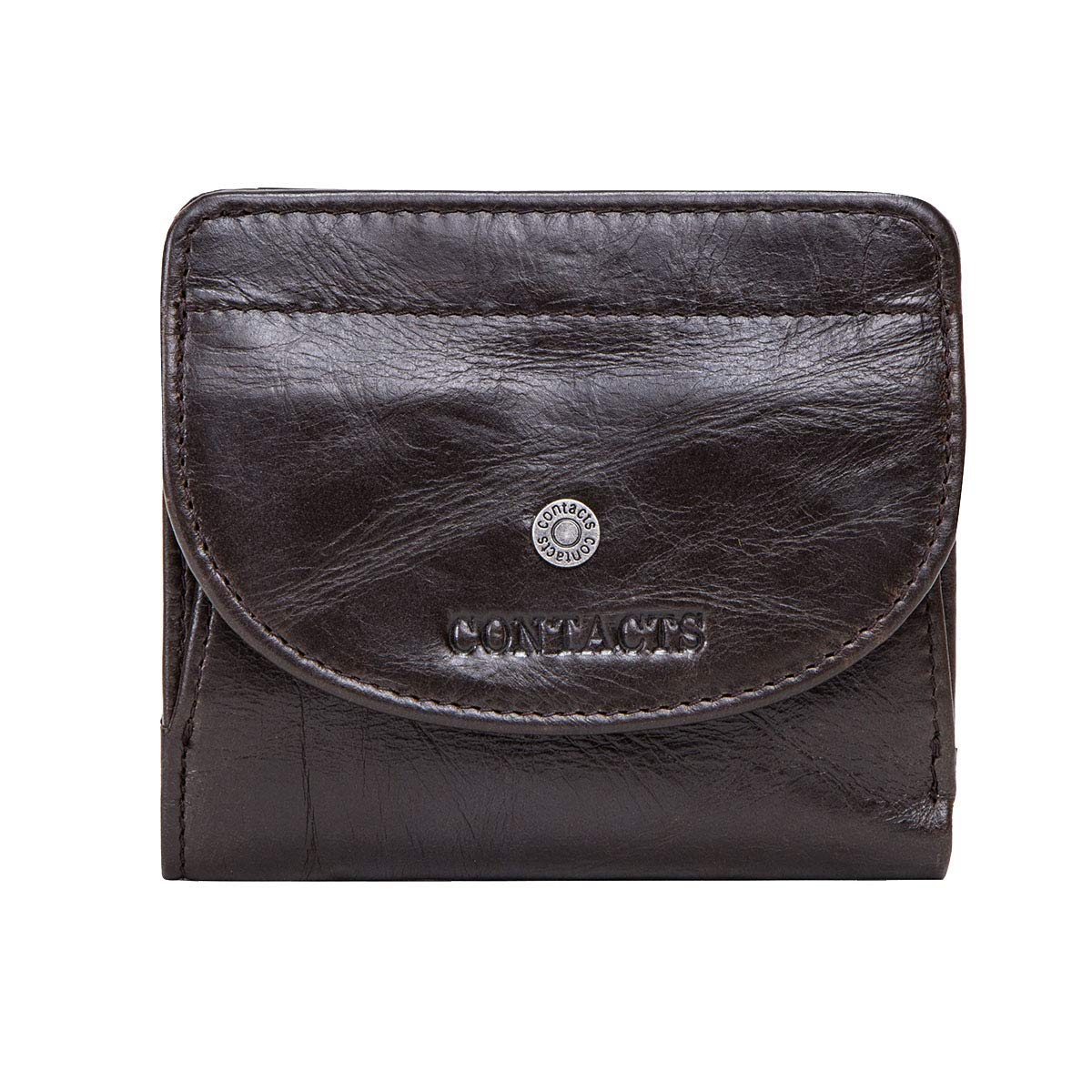 CONTACTS Genuine Leather Mini Wallet with Coin Pocket,8 Card Slots, Snap Closure, Compact Clutch Purse for Women Vintage