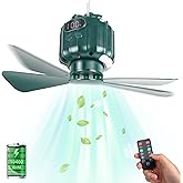 DUKUSEEK Tent Ceiling Fans for Camping, 10400mAH Large Capacity Portable Hanging Tent Fans with Light and Remote Control, USB Battery Operated Camping Fan for Canopy Tent Beach army green