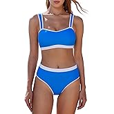 MOOSLOVER Women Bandeau High Waisted Bikini Sets Cheeky High Cut Swimsuit 2 Piece Bathing Suits