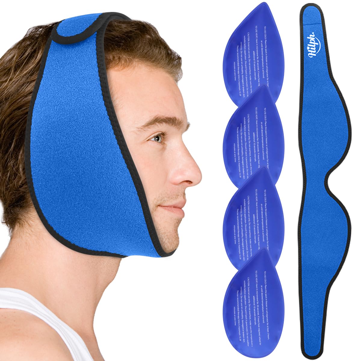 Photo 1 of Hilph Face Ice Pack Wisdom Teeth Ice Pack Head Wrap, Jaw TMJ Ice Pack for Face Oral Surgery with 2 Sets of Hot Cold Therapy Gel Packs for Tooth Removal, Dental Surgery, Tooth Extraction (Blue)