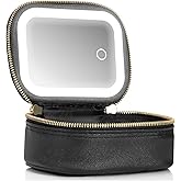 Mini Makeup Bag with Led Mirror, Small Travel Make up Bag 3 Light Modes Adjustable Brightness, for Women Organizer Cosmetic Bag, Portable Travel Train Toiletry Bag, for Pool Parties Work Touch-Ups