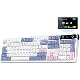 EPOMAKER TH108 PRO Full Size Mechanical Keyboard with Screen & Knob, Wireless Gaming Keyboard with 10000mAh, Creamy Gasket, Hot Swap, Custom Driver, RGB Backlight (White, Sea Salt Silent)