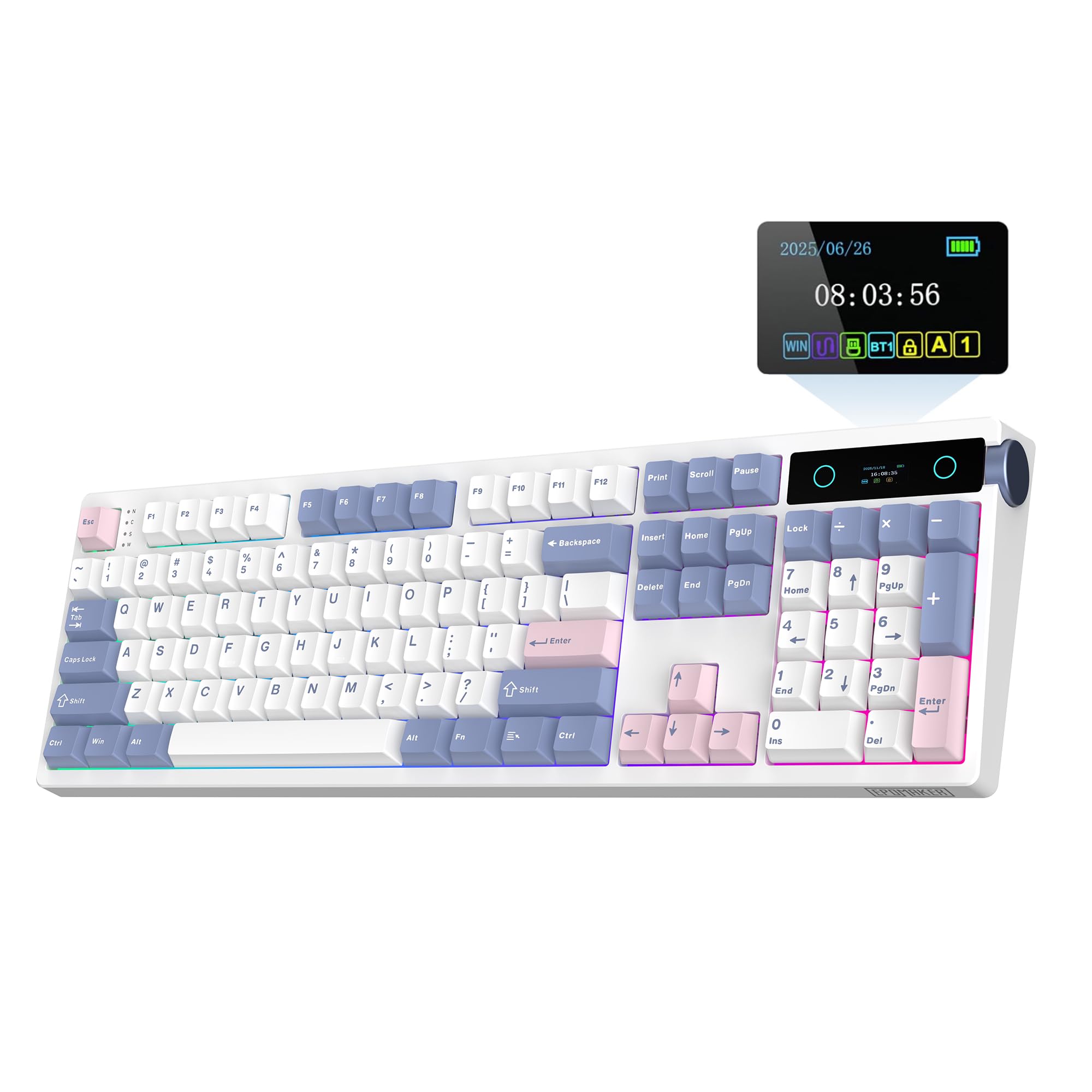 EPOMAKER TH108 PRO Full Size Mechanical Keyboard with Screen & Knob, Wireless Gaming Keyboard with 10000mAh, Creamy Gasket, Hot Swap, Custom Driver, RGB Backlight (White, Crystal Switch)