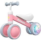 BEKILOLE 1 Year Old Girl Gifts Baby Balance Bike 1st Birthday Girl Gift with LED Light Up Wheels for 12-24 Months Toddlers - ASTM Certified 2-Minute Assembly Pink First Ride On Training Toy
