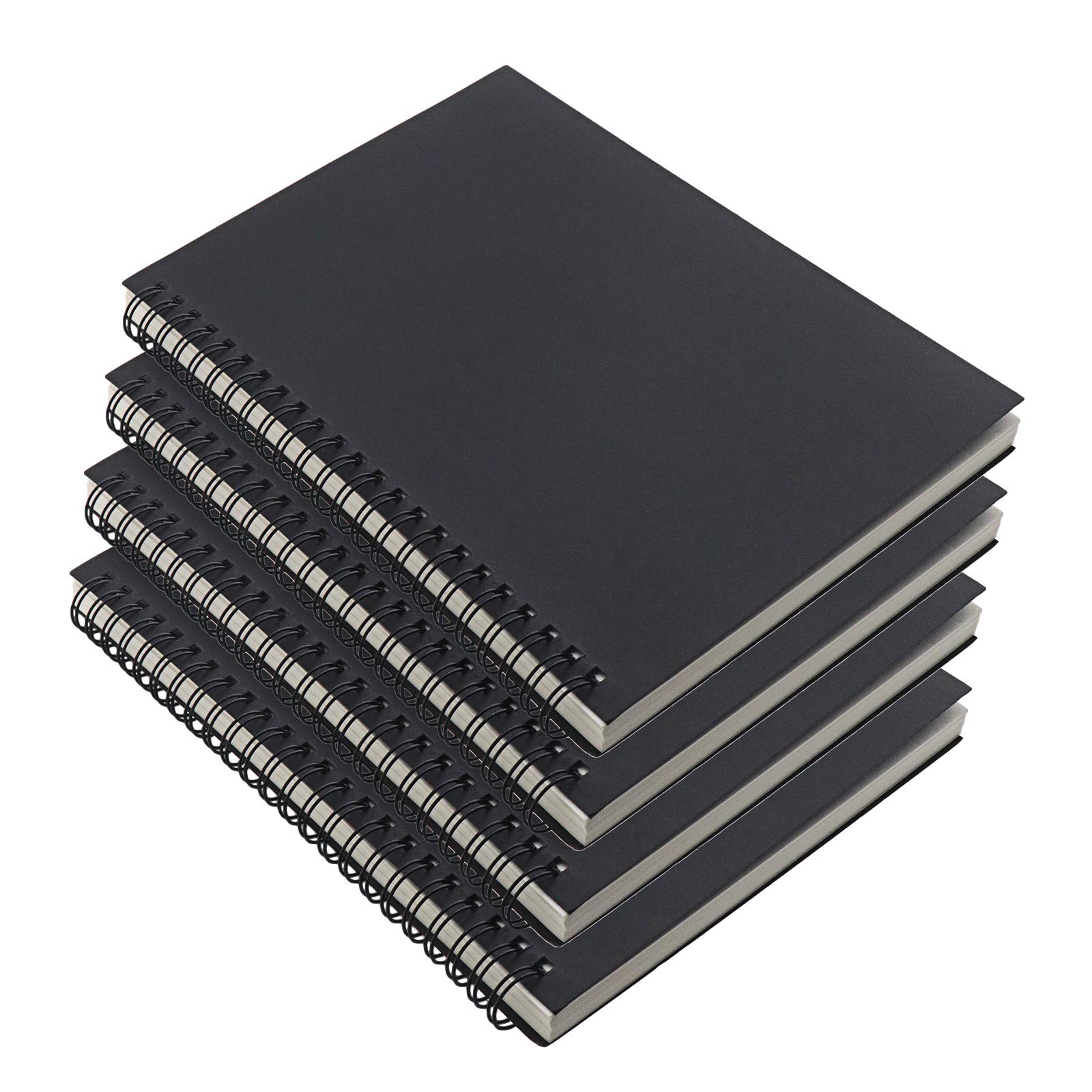 Be In Your Mind 4 Pcs Balck A5 Spiral Notepad Kraft Cover Notebooks Sketchbook 100 Pages 50 Sheets Kraft Cover Blank Sketch Sketchpad for Memos Painting Taking Notes and Graffiti