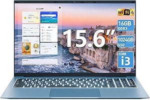 SGIN 15.6 Inch Laptops Computer, Win 11 Laptop, 16GB RAM 1024GB SSD Ordinateur Portable, Core i3 Processor, 180° Open Angle, 