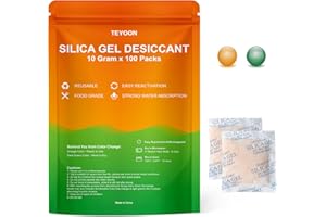 TEYOON 10g x 100 Packs Silica Gel Packets Food Grade Microwave Fast Reactivate Moisture Absorbers with Color Indicating, Premium Desiccant Packs for Food Spices Electronics Closet Jewelry Storage Tool Box