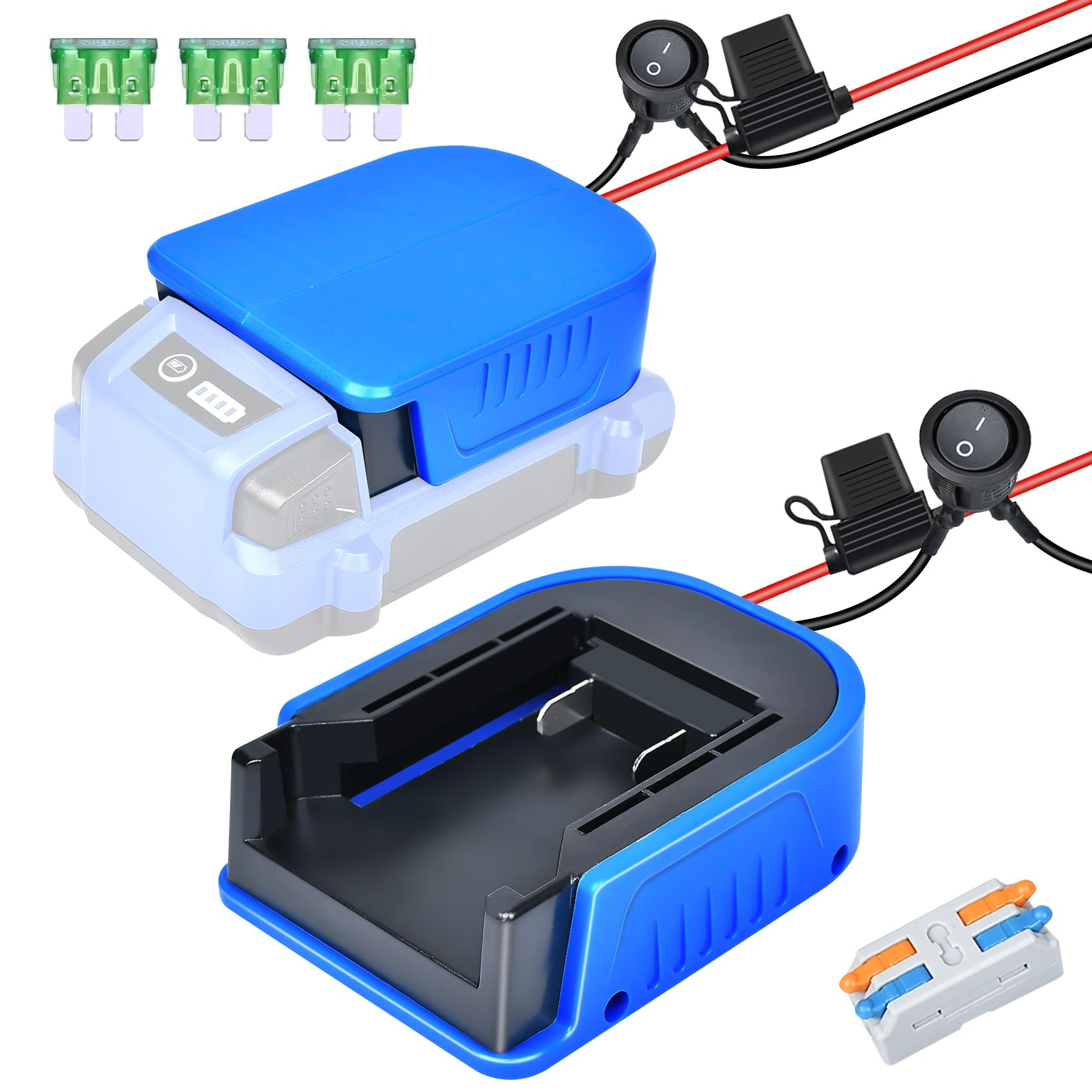 Photo 1 of Fiihio for Power Wheel Adapter Compatible with Kobalt 24V, Dock Battery Adapter with Fuse,14 Gauge Wire Power Tool Converter for RC Toys,Robotics, DIY Car Appliances, 1 Pack-Blue (No Battery)