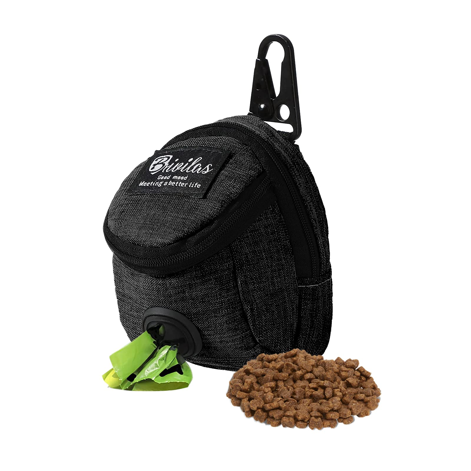 FuninCrea Dog Treat Pouch - Oxford Cloth Bag with Built-in Poop Bag Dispenser for Walking, Travel & Outdoor Training (Black) — image 1