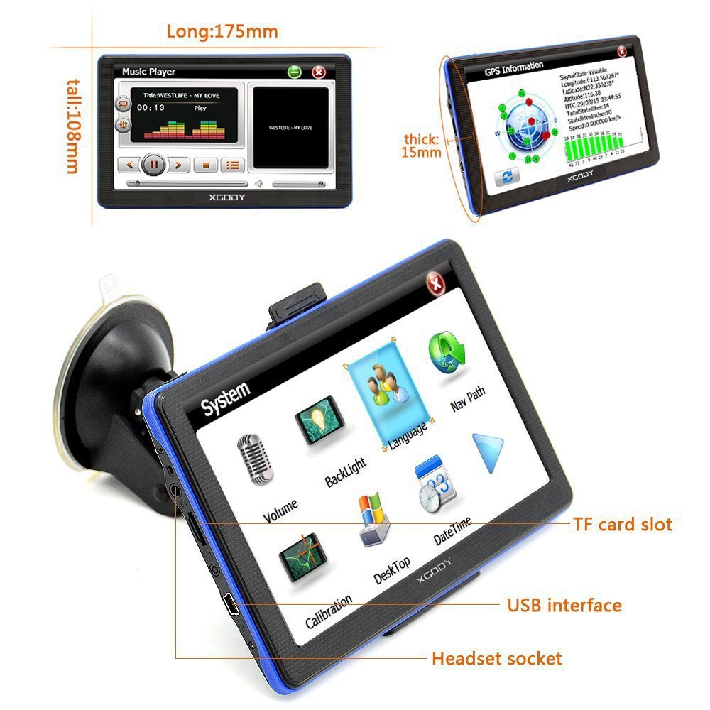 GPS Navigation For Car, Xgody 7 Inch 8GB Lifetime Map Update Touch