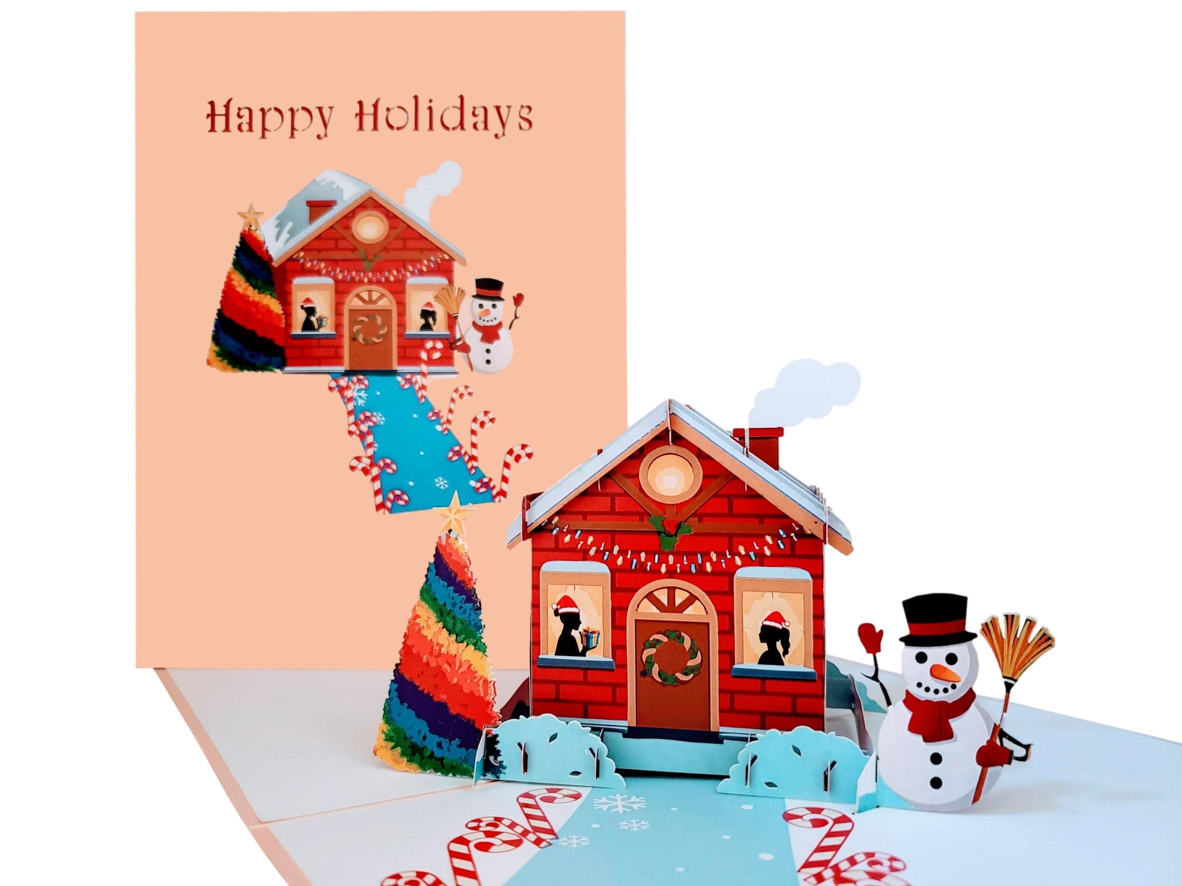 iGifts And Cards Lesbian Snow House Happy Holidays 3D Pop Up Greeting Card – Merry Christmas Gift For Wife, Feliz Navidad To Daughters, Season’s Greetings, Girlfriend Xmas Present, Funny Couple