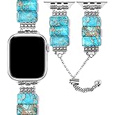 TJCENXIN Natural Stone Boho Band Compatible with Apple Watch Bands 38/40/41/42/44/45/46/49mm Women Men, Handmade Beaded Western Vintage Strap for iWatch Series 10 9 8 7 6 5 4 3 2 1 SE